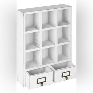 Wood Shadow Box Shelf, Vintage White Display Organizer with 2 Pull Out Drawers